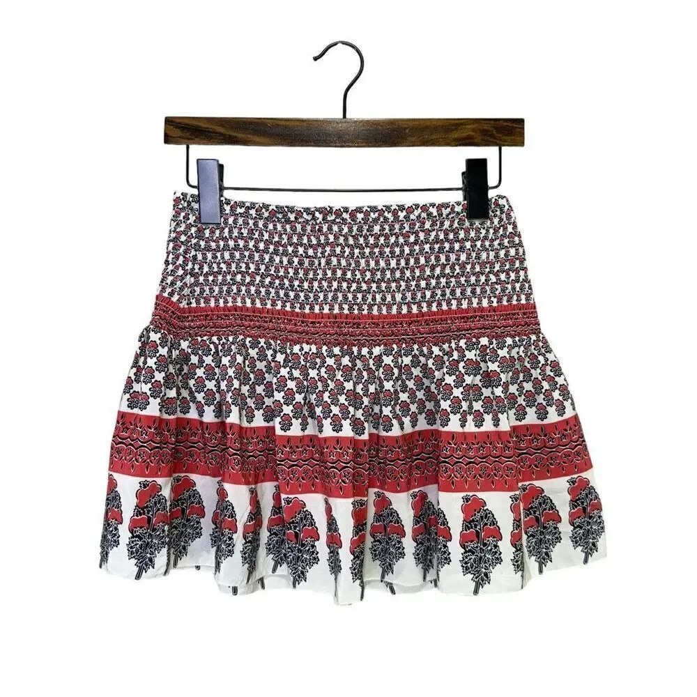 NWT Ulla Johnson Silk Light Indian Floral Smocked Kenza Skirt Multicolor Size 2